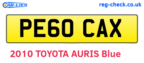 PE60CAX are the vehicle registration plates.