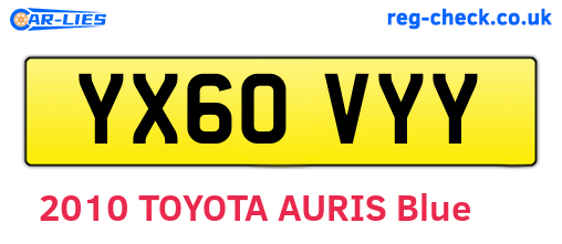 YX60VYY are the vehicle registration plates.