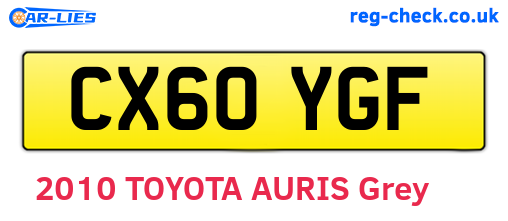 CX60YGF are the vehicle registration plates.
