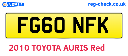 FG60NFK are the vehicle registration plates.