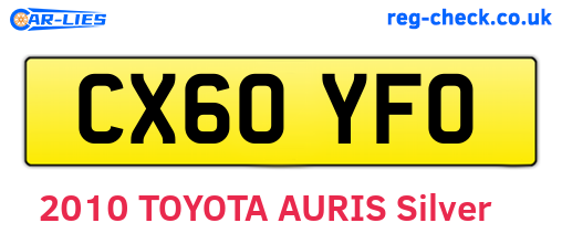CX60YFO are the vehicle registration plates.