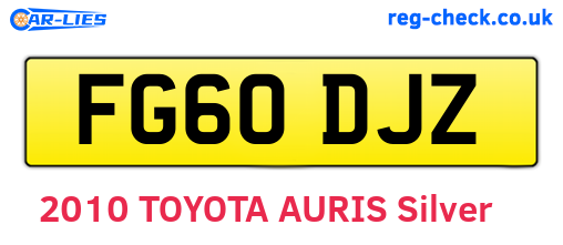 FG60DJZ are the vehicle registration plates.