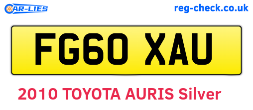 FG60XAU are the vehicle registration plates.