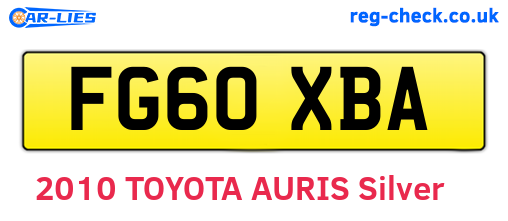 FG60XBA are the vehicle registration plates.