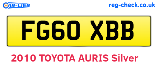 FG60XBB are the vehicle registration plates.