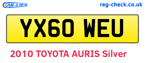 YX60WEU are the vehicle registration plates.