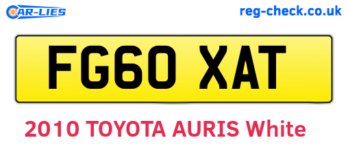 FG60XAT are the vehicle registration plates.
