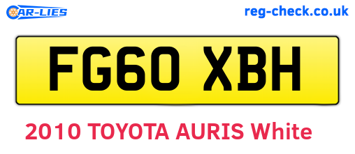 FG60XBH are the vehicle registration plates.