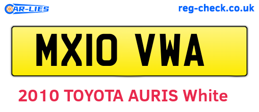 MX10VWA are the vehicle registration plates.