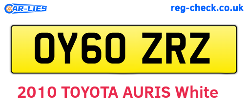 OY60ZRZ are the vehicle registration plates.