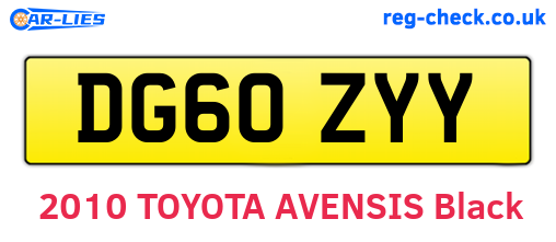 DG60ZYY are the vehicle registration plates.