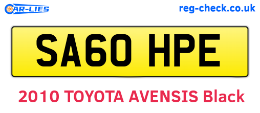 SA60HPE are the vehicle registration plates.