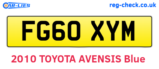 FG60XYM are the vehicle registration plates.