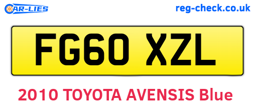 FG60XZL are the vehicle registration plates.