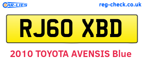 RJ60XBD are the vehicle registration plates.