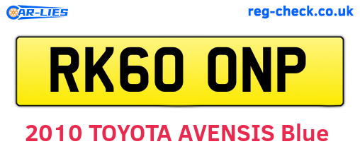 RK60ONP are the vehicle registration plates.
