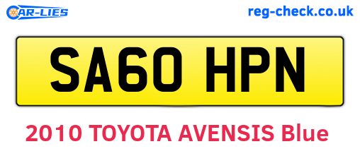 SA60HPN are the vehicle registration plates.
