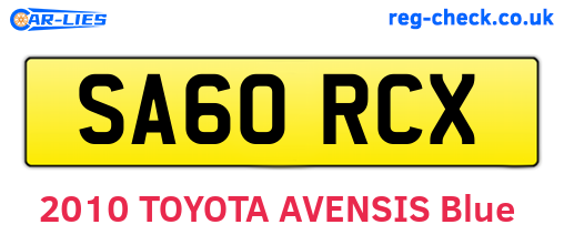 SA60RCX are the vehicle registration plates.