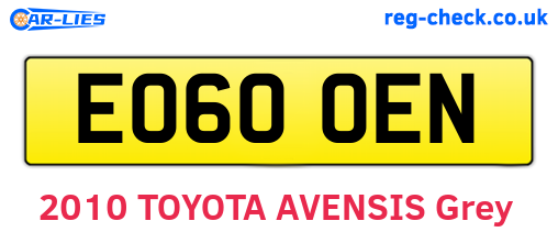 EO60OEN are the vehicle registration plates.