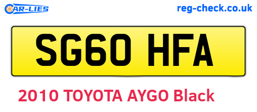 SG60HFA are the vehicle registration plates.