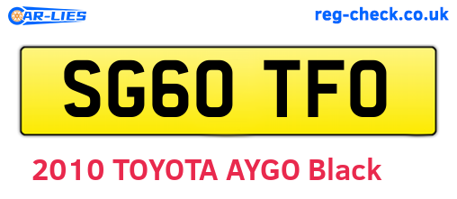 SG60TFO are the vehicle registration plates.