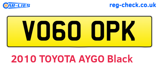VO60OPK are the vehicle registration plates.