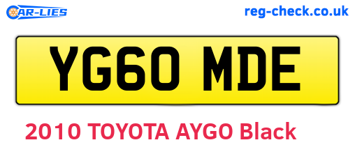 YG60MDE are the vehicle registration plates.