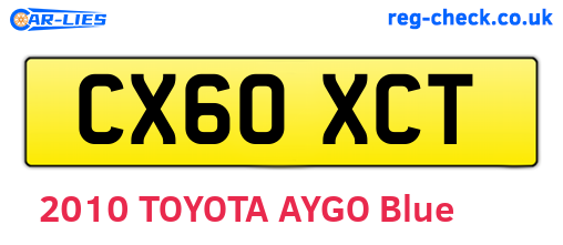 CX60XCT are the vehicle registration plates.