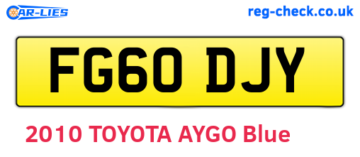 FG60DJY are the vehicle registration plates.