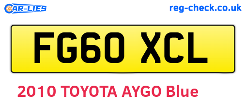 FG60XCL are the vehicle registration plates.