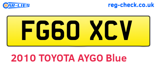 FG60XCV are the vehicle registration plates.