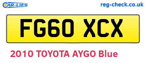 FG60XCX are the vehicle registration plates.