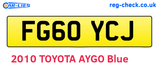 FG60YCJ are the vehicle registration plates.