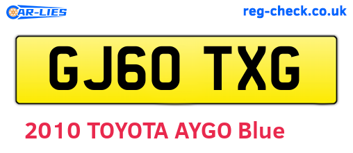 GJ60TXG are the vehicle registration plates.