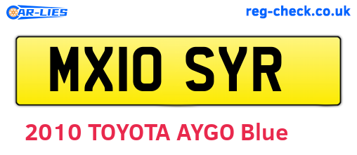 MX10SYR are the vehicle registration plates.