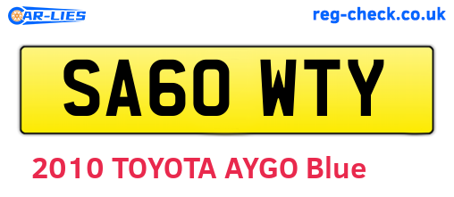 SA60WTY are the vehicle registration plates.