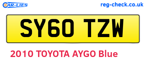 SY60TZW are the vehicle registration plates.