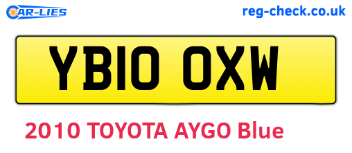 YB10OXW are the vehicle registration plates.