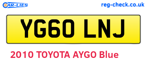 YG60LNJ are the vehicle registration plates.