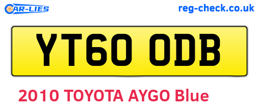 YT60ODB are the vehicle registration plates.