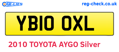 YB10OXL are the vehicle registration plates.