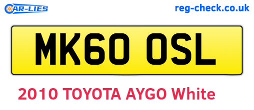 MK60OSL are the vehicle registration plates.