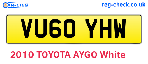 VU60YHW are the vehicle registration plates.