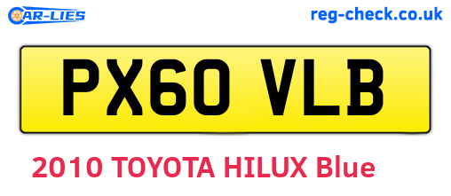 PX60VLB are the vehicle registration plates.