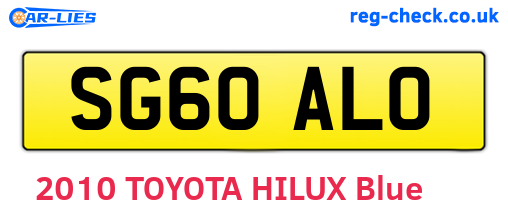 SG60ALO are the vehicle registration plates.