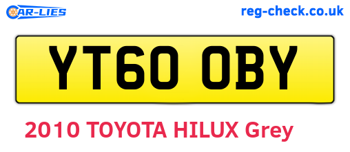 YT60OBY are the vehicle registration plates.