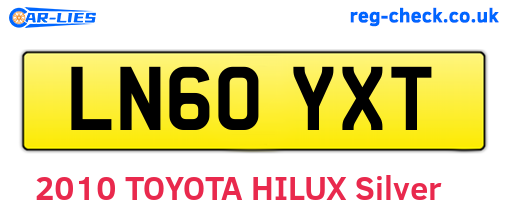 LN60YXT are the vehicle registration plates.
