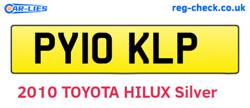 PY10KLP are the vehicle registration plates.