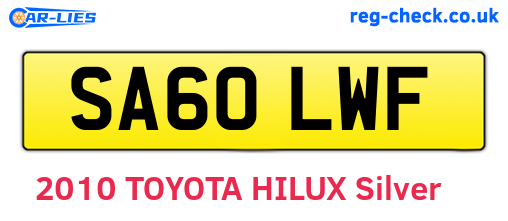 SA60LWF are the vehicle registration plates.