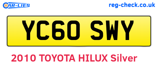 YC60SWY are the vehicle registration plates.